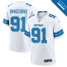 Men's Detroit Lions White #91 Levi Onwuzurike Game Jersey