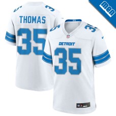 Men's Detroit Lions White #35 Isaiah Thomas Game Jersey