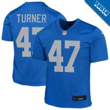 Youth Detroit Lions Blue Alternate #47 Ezekiel Turner Game Jersey